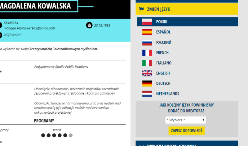 cv online języki