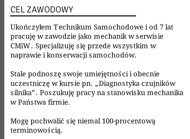 cel zawodowy mechanika
